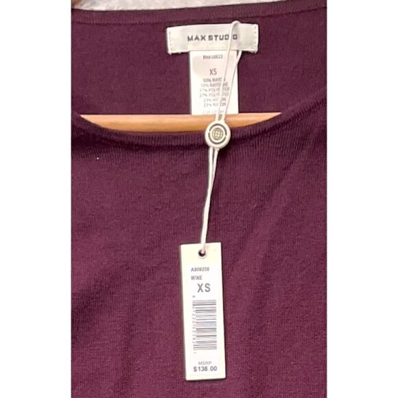 NWT Max Studio Tie Front Sweater Knit 3/4 Sleeve Dress in Wine - Picture 8 of 9